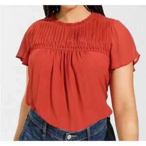 Chiffon Smocked Pin Tuck Flutter Top Torrid Size 1 (14/16)